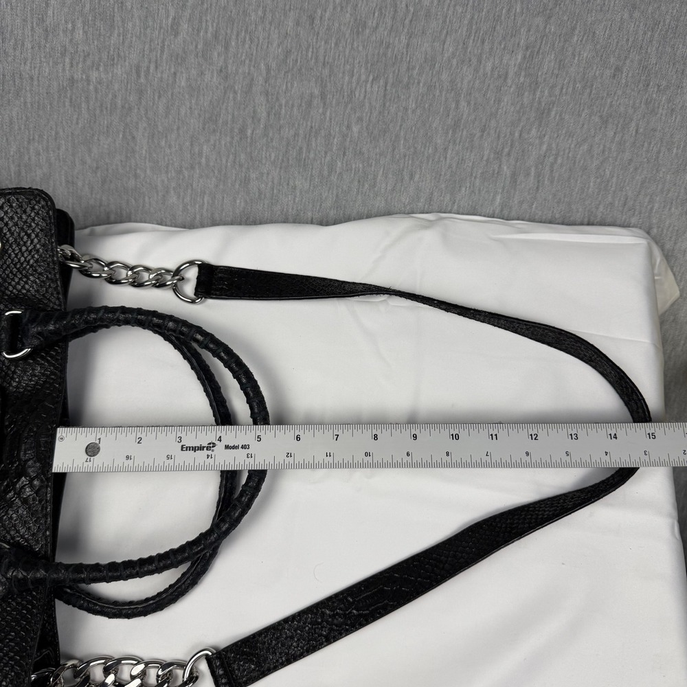 Michael Kors Hamilton Black Snakeskin Embossed Leather Satchel Handbag Silver HW - Picture 9 of 11
